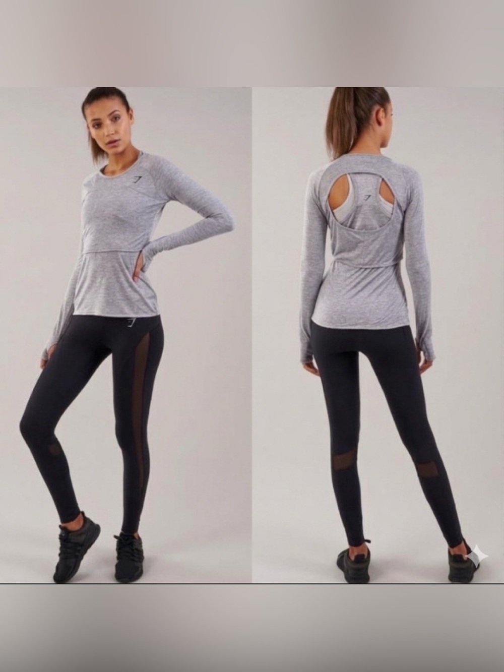 Gymshark Double Up Long Sleeve Top :  two tops - Light Grey Marl NWT